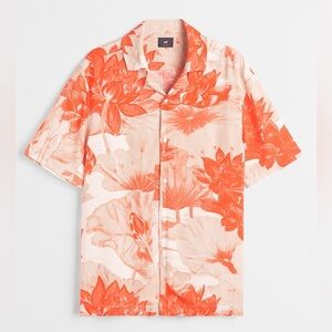 XXL H&M Men's Regular Fit Resort Shirt Floral Leaves Print Short Sleeve Casual